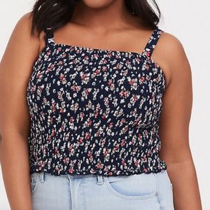 Torrid Navy Floral Smocked Crop Tank 3X Plus Size
